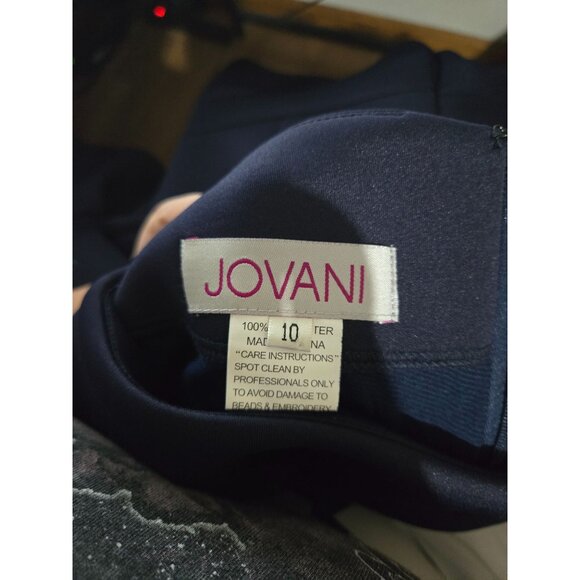 Jovani Womens Navy Blue Jumpsuit Size 10 Puff Sleeves Formal Elegant Stretch - Picture 6 of 11